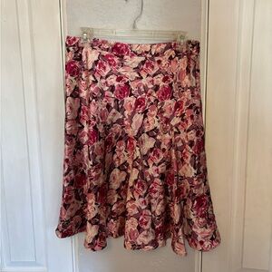Banana Republic Women's Floral A-Line Skirt Size 6 Pink 100% Silk Roses